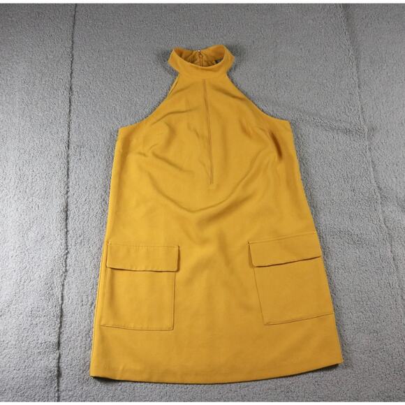 Mare Mare x Anthropologie Dress M Yellow MustardHalter Mini Cold Shoulder Pocket - Picture 1 of 7